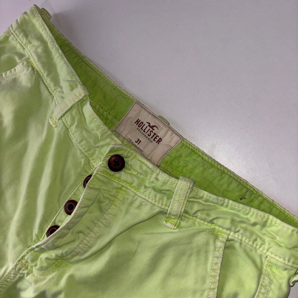 Hollister Chino Shorts Mens 31 Green Button Fly Cotton Distressed Y2K Preppy